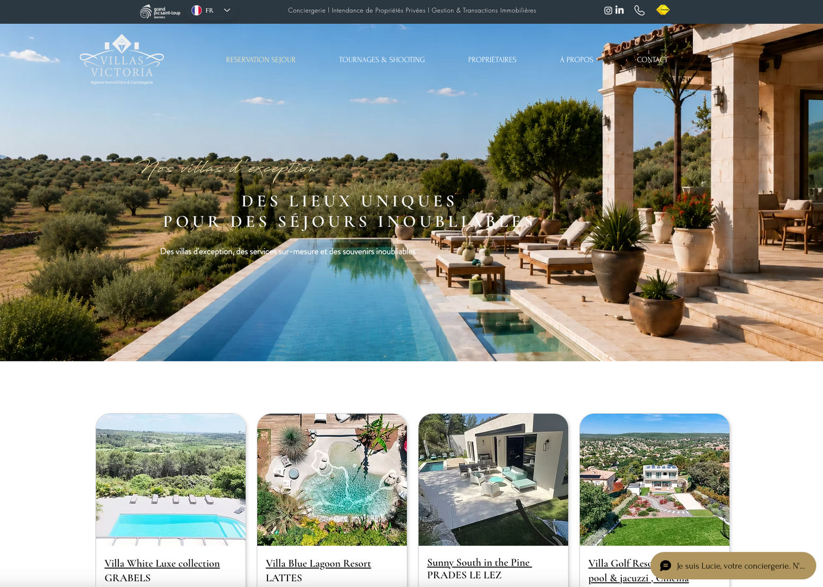 Page d'accueil du site Villas Victoria
